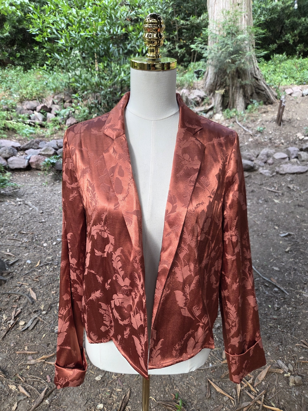 Saltwater Luxe Women's Copper Orange Floral Satin Blazer